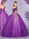 Latest One Shoulder Floor Length Ball Gowns Sleeveless Purple Vestidos de Quinceanera Lace Up