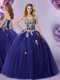 Unique Floor Length Navy Blue Vestidos de Quinceanera Sweetheart Sleeveless Lace Up