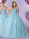 Sexy Light Blue Ball Gowns Sweetheart Sleeveless Tulle Floor Length Lace Up Beading Sweet 16 Dress