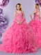 Elegant Straps Hot Pink Sleeveless Organza Lace Up 15 Quinceanera Dress for Military Ball and Sweet 16 and Quinceanera