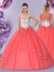 Fabulous Floor Length Watermelon Red Quince Ball Gowns Sweetheart Sleeveless Lace Up
