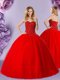 Flirting Red Ball Gowns Beading Ball Gown Prom Dress Lace Up Tulle Sleeveless Floor Length
