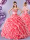 Sweetheart Sleeveless Organza Quinceanera Gowns Lace Lace Up