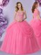 Rose Pink Sweet 16 Dress Military Ball and Sweet 16 and Quinceanera and For with Beading and Pick Ups Sweetheart Sleeveless Lace Up
