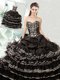 Dramatic Black Ball Gowns Sweetheart Sleeveless Organza Floor Length Lace Up Beading and Ruffled Layers and Pick Ups Quinceanera Gown