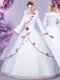 Shining Lace Floor Length Ball Gowns Long Sleeves White 15 Quinceanera Dress Zipper