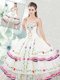 On Sale Floor Length Lace Up Quince Ball Gowns White for Military Ball and Sweet 16 and Quinceanera with Embroidery and Ruffled Layers