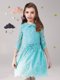 Scoop Aqua Blue Lace Zipper Flower Girl Dresses 3 4 Length Sleeve Mini Length Lace and Sashes ribbons