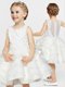 Scoop Clasp Handle White Sleeveless Appliques and Ruffles Knee Length Flower Girl Dresses for Less