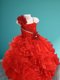 Ball Gowns Little Girl Pageant Gowns Red Asymmetric Organza Sleeveless Floor Length Lace Up