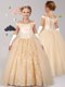 Romantic Off The Shoulder Cap Sleeves Lace Up Toddler Flower Girl Dress Champagne Tulle