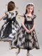 Scoop Short Sleeves Lace Tea Length Zipper Flower Girl Dresses for Less in Black with Sashes ribbons
