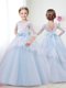 Suitable Scoop Light Blue Half Sleeves Brush Train Lace and Bowknot With Train Flower Girl Dress