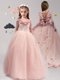 Smart Scoop Long Sleeves Brush Train Lace and Appliques and Ruffles Backless Toddler Flower Girl Dress