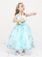Flare A-line Flower Girl Dresses for Less Light Blue Straps Organza Sleeveless Ankle Length Zipper