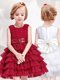 Modest Scoop Sleeveless Mini Length Ruffled Layers and Sequins and Bowknot Zipper Toddler Flower Girl Dress with Red