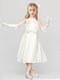 Scoop Bowknot and Hand Made Flower Flower Girl Dresses White Clasp Handle Sleeveless Tea Length