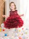 Scoop Mini Length Wine Red Flower Girl Dresses Tulle Sleeveless Ruffled Layers and Sequins