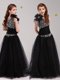 One Shoulder Black Sleeveless Tulle Zipper Toddler Flower Girl Dress for Party and Quinceanera and Wedding Party