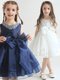 White and Navy Blue Scoop Zipper Beading and Bowknot Toddler Flower Girl Dress Sleeveless