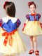 Short Sleeves Mini Length Zipper Flower Girl Dress Blue and Yellow for Party and Quinceanera and Wedding Party with Bowknot