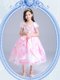 Custom Designed Baby Pink Taffeta and Tulle Zipper Square Short Sleeves Tea Length Flower Girl Dress Beading and Appliques Custom Designed Baby Pink Taffeta and Tulle Zipper Square Short Sleeves Tea Length Flower Girl Dress Beading and Appliques