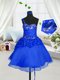 Blue A-line Beading and Hand Made Flower Little Girls Pageant Dress Wholesale Lace Up Organza Sleeveless Knee Length