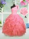 Amazing Watermelon Red Lace Up One Shoulder Beading and Ruffles Flower Girl Dresses for Less Organza Sleeveless