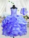 Adorable Baby Blue Ball Gowns Spaghetti Straps Sleeveless Organza Floor Length Lace Up Beading and Ruffles Flower Girl Dress