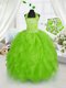Customized Organza Halter Top Sleeveless Lace Up Beading and Ruffles Flower Girl Dresses in
