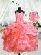 Watermelon Red Spaghetti Straps Lace Up Beading and Ruffles Kids Pageant Dress Sleeveless