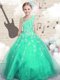 Asymmetric Sleeveless Tulle Little Girls Pageant Gowns Appliques Lace Up