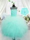 Scoop Aqua Blue Sleeveless Beading and Appliques Floor Length Little Girl Pageant Gowns