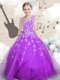 Super Organza Asymmetric Sleeveless Lace Up Beading and Appliques and Hand Made Flower Flower Girl Dresses in Purple