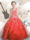 Sleeveless Floor Length Appliques Lace Up Flower Girl Dresses with Orange Red