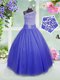 Floor Length Blue Little Girl Pageant Gowns Tulle Sleeveless Beading