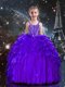 Dramatic Dark Purple Lace Up Spaghetti Straps Beading and Ruffles Flower Girl Dress Organza Sleeveless
