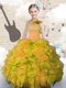 Floor Length Orange Pageant Gowns For Girls Strapless Sleeveless Lace Up