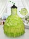 Fine One Shoulder Satin and Tulle Sleeveless Floor Length Little Girl Pageant Dress and Beading and Ruffled Layers and Pick Ups