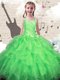 Halter Top Organza Sleeveless Floor Length Pageant Gowns For Girls and Beading and Ruffles