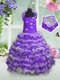 Eye-catching Lavender Ball Gowns Straps Sleeveless Organza Floor Length Lace Up Beading and Appliques and Ruffled Layers Little Girl Pageant Dress