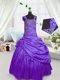 Modern Sleeveless Satin Floor Length Lace Up Kids Formal Wear in Purple with Beading and Pick Ups  Modern Sleeveless Satin Floor Length Lace Up Kids Formal Wear in Purple with Beading and Pick Ups