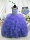 Cheap Lavender Organza Lace Up Scoop Sleeveless Floor Length Little Girls Pageant Gowns Beading and Ruffled Layers