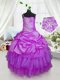 Beauteous Lavender One Shoulder Neckline Beading and Ruffled Layers and Pick Ups Flower Girl Dress Sleeveless Lace Up