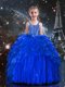 Sexy Floor Length Royal Blue Flower Girl Dress Spaghetti Straps Sleeveless Lace Up