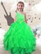 Lovely Apple Green Organza Lace Up One Shoulder Sleeveless Floor Length Little Girls Pageant Gowns Beading and Ruffles
