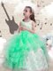 Modern Scoop Floor Length Lace Up Flower Girl Dress Apple Green for Party and Wedding Party with Beading and Ruffles