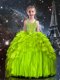 Comfortable Yellow Green Organza Lace Up Spaghetti Straps Sleeveless Floor Length Girls Pageant Dresses Beading and Ruffles