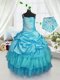 Delicate Floor Length Lace Up Pageant Gowns For Girls Aqua Blue for Military Ball and Sweet 16 and Quinceanera with Pick Ups