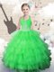 Vintage Green Ball Gowns Organza Halter Top Sleeveless Beading and Ruffled Layers Floor Length Lace Up Toddler Flower Girl Dress